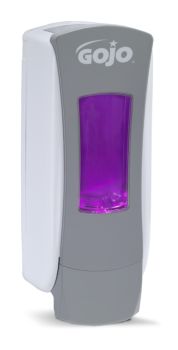 dispenser with bright purple soap loaded